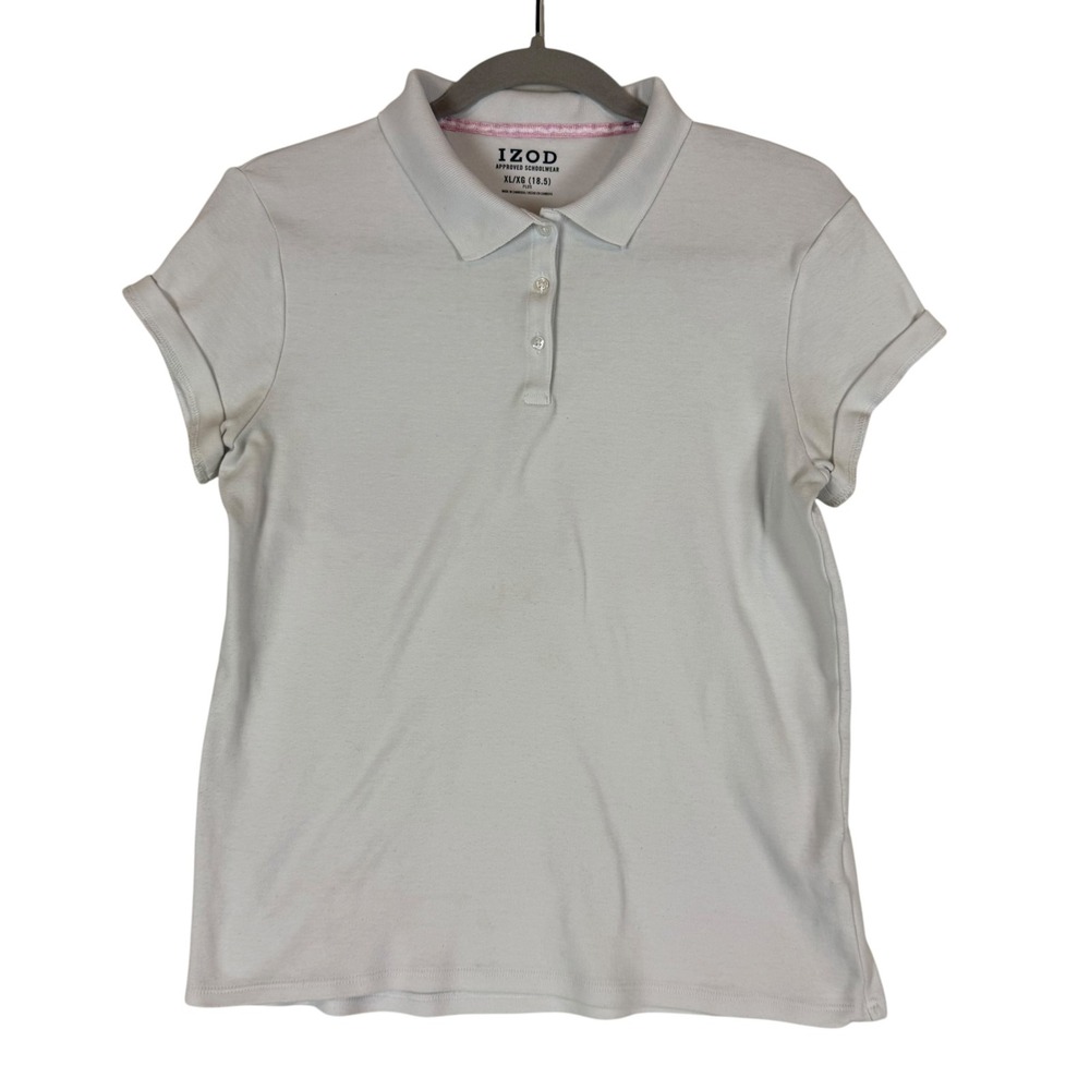 IZOD Polo Shirt Kids XL Plus White School Uniform Jersey Knit Short Sleeve